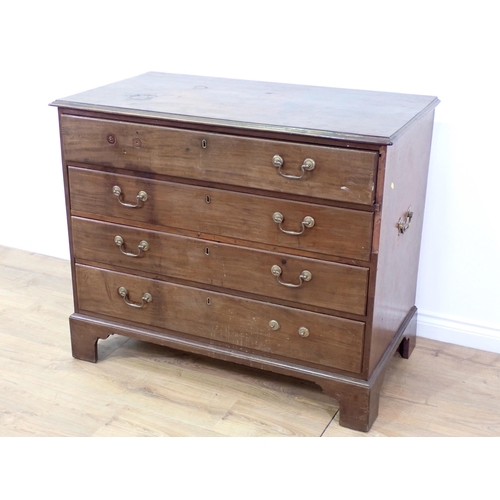 684 - A George III mahogany Chest with secretaire drawer above three drawers mounted on ogee bracket feet ... 