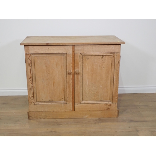 695 - A Victorian pine Cupboard fitted pair of panel doors on plinth base 3ft 4in W x 2ft 9in H