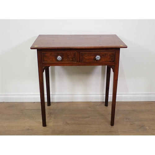 697 - A 19th Century mixed wood Side Table fitted with a pair of yew wood frieze drawers mounted upon squa... 