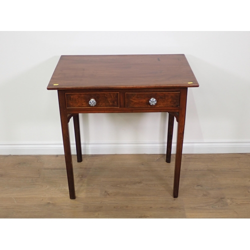 697 - A 19th Century mixed wood Side Table fitted with a pair of yew wood frieze drawers mounted upon squa... 