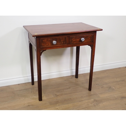 697 - A 19th Century mixed wood Side Table fitted with a pair of yew wood frieze drawers mounted upon squa... 