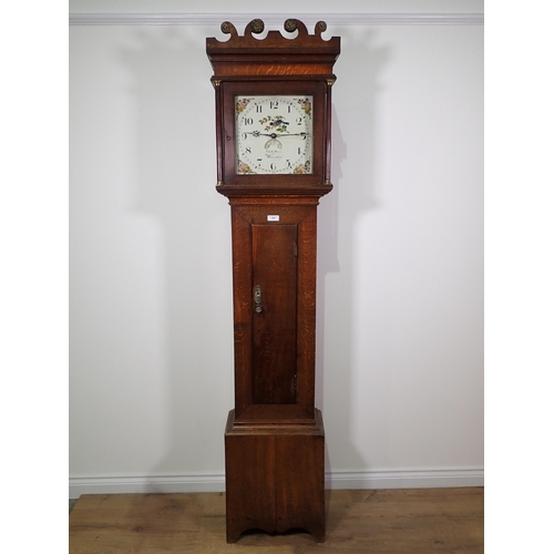 704 - A 19th Century oak 30 hour Longcase Clock with painted dial 7ft 2in H