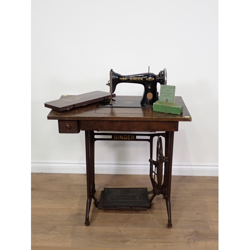 707 - A Singer Sewing Machine Table with Machine 2ft 7in W x 2ft 5in H