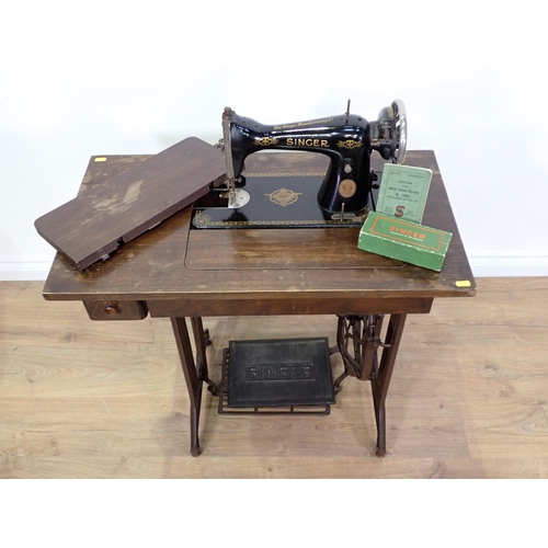 707 - A Singer Sewing Machine Table with Machine 2ft 7in W x 2ft 5in H