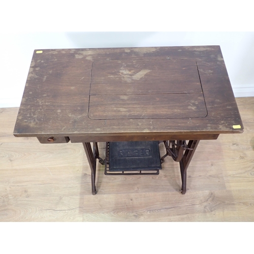 707 - A Singer Sewing Machine Table with Machine 2ft 7in W x 2ft 5in H