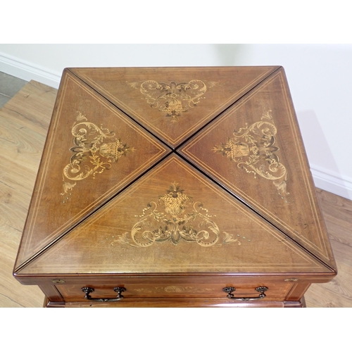 71 - An Edwardian mahogany and inlaid Envelope Card Table with urn decoration fitted single drawer mounte... 