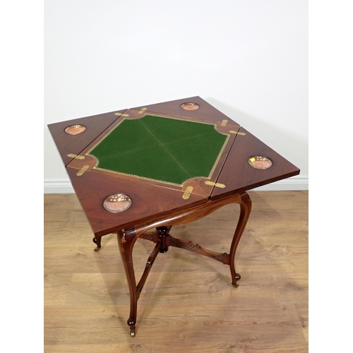 71 - An Edwardian mahogany and inlaid Envelope Card Table with urn decoration fitted single drawer mounte... 