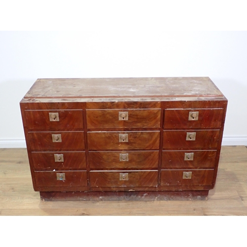 716 - A mahogany veneered bank of twelve drawers 4ft 2in W x 2ft 8in H