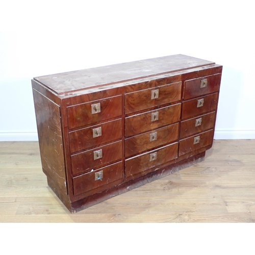 716 - A mahogany veneered bank of twelve drawers 4ft 2in W x 2ft 8in H