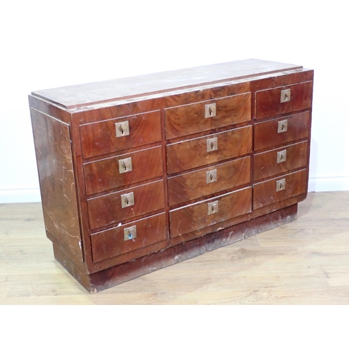 716 - A mahogany veneered bank of twelve drawers 4ft 2in W x 2ft 8in H