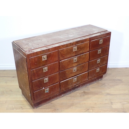 716 - A mahogany veneered bank of twelve drawers 4ft 2in W x 2ft 8in H