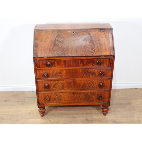 732 - A 19th Century mahogany Bureau fitted four drawers mounted upon turned supports 3ft 7in H x 3ft W