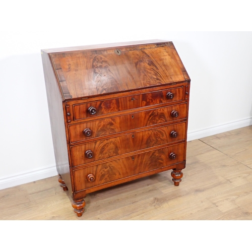 732 - A 19th Century mahogany Bureau fitted four drawers mounted upon turned supports 3ft 7in H x 3ft W