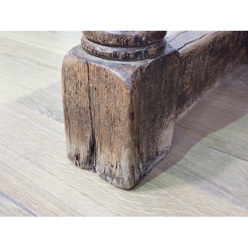 738 - An oak Refectory Table with cleated top on baluster turned supports united by H-stretcher 6ft 6in L ... 