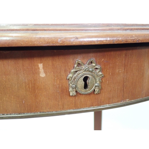 759 - An oval mahogany Occasional Table fitted frieze drawer with brass mounts on square cut tapering supp... 