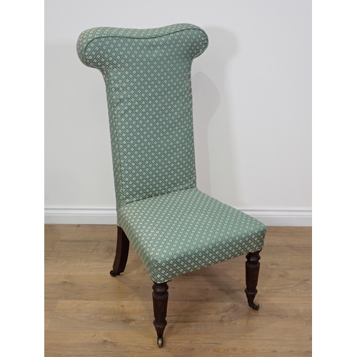 761 - A 19th Century Prayer Chair with green geometric upholstery on turned mahogany supports and a walnut... 