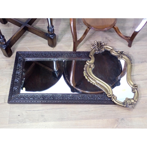 762 - A walnut Occasional Table, an oak circular Occasional Table, an oak Box and a gilt Wall Mirror