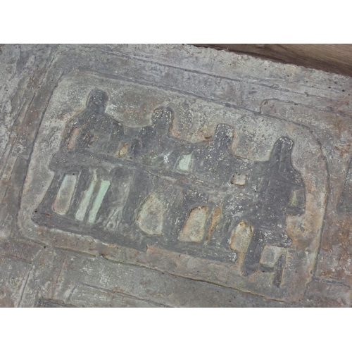 766 - A relief moulded composite stone Plaque depicting seated figures 3ft 6in W x 1ft 9in H