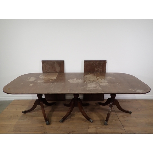 767 - A reproduction mahogany veneered triple pedestal Dining Table A/F 11ft L x 2ft 5in H