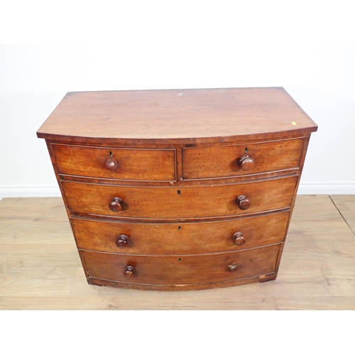 772 - A Victorian mahogany bow fronted Chest of two short and three long drawers A/F 3ft 6in W x 3ft H