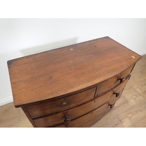 772 - A Victorian mahogany bow fronted Chest of two short and three long drawers A/F 3ft 6in W x 3ft H