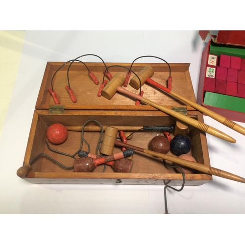 778 - A miniature Croquet Set, a Mah-Jong and a box of other Games