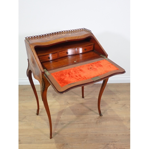 781 - A 19th Century French kingwood veneered Bonheur Du Jour with floral marquetry inlay mounted upon squ... 