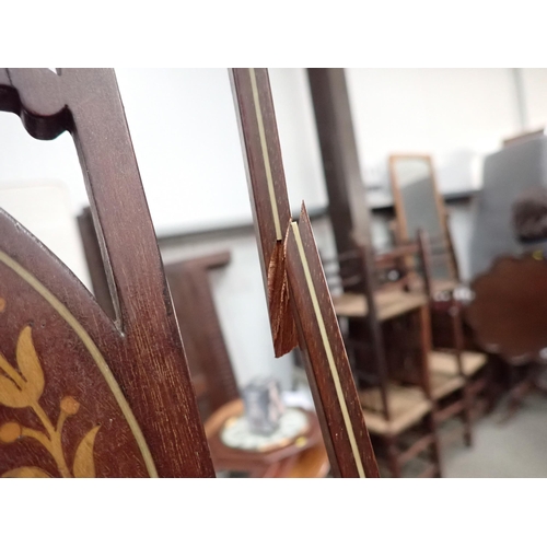 784 - A Victorian mahogany and inlaid Corner Chair and a pair of Victorian oak Hall Chairs with barley twi... 