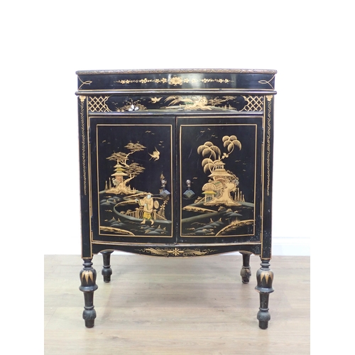 785 - A chinoiserie lacquered Wash Cupboard with hinged lid above pair of cupboard doors 2ft 8in H x 2ft W