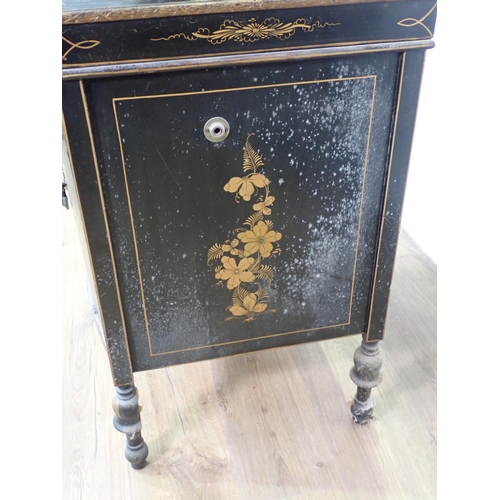 785 - A chinoiserie lacquered Wash Cupboard with hinged lid above pair of cupboard doors 2ft 8in H x 2ft W