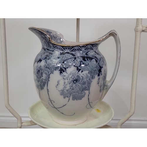 796 - A white painted Wash Stand with Royal Doulton blue and white Wash Jugs and Bowl