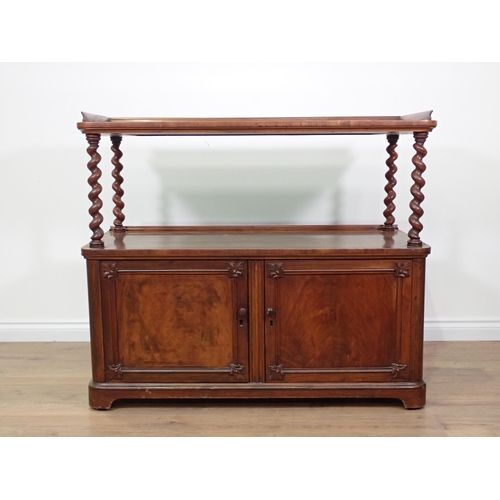 798A - A Victorian walnut Buffet with barley twist columns fitted pair of cupboard doors to base 3ft 8in W ... 