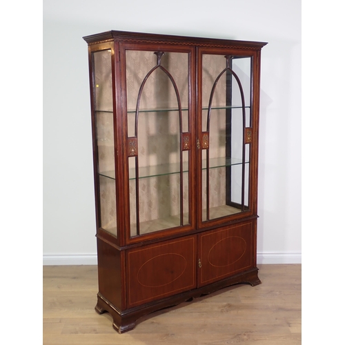 801 - An Edwardian mahogany and inlaid Display Cabinet with ribbon and rose painted decoration, fitted pai... 