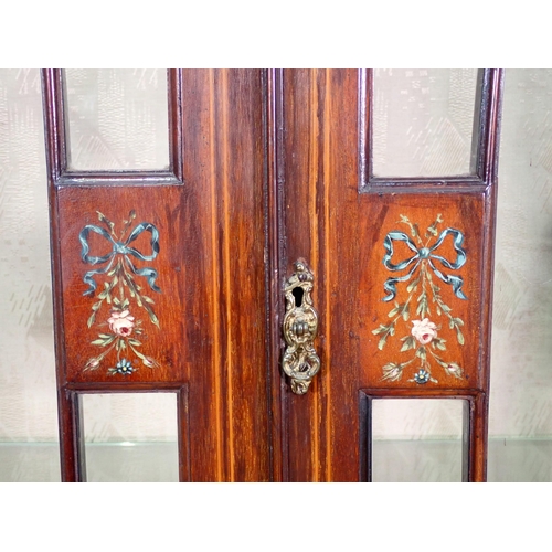 801 - An Edwardian mahogany and inlaid Display Cabinet with ribbon and rose painted decoration, fitted pai... 