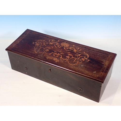 810 - A 19th Century rosewood and inlaid Music Box playing four airs (airs label present but not attached)... 