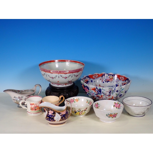 820 - A Masons Ironstone Bowl, Commemorative Tankard, Gaudy lustre Jug, four Bowls, two Sauce Boats and a ... 