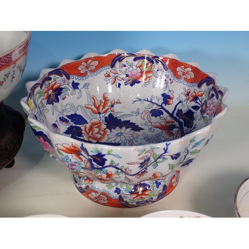 820 - A Masons Ironstone Bowl, Commemorative Tankard, Gaudy lustre Jug, four Bowls, two Sauce Boats and a ... 