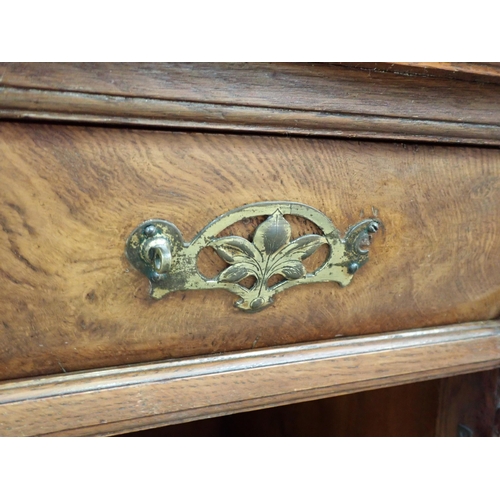 827 - A Victorian walnut mirror back Sideboard fitted three drawers and four cupboard doors 7ft H x 5ft 10... 