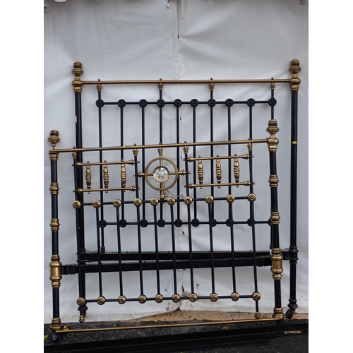 842 - A Victorian black painted metal and brass Bed 4ft 6in W