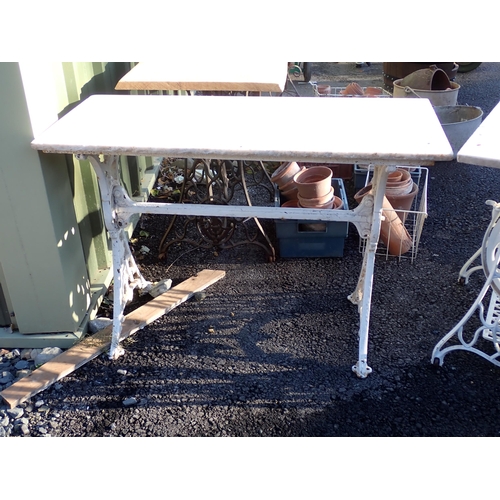 861 - Two marble topped Tables with cast iron sewing machine table bases