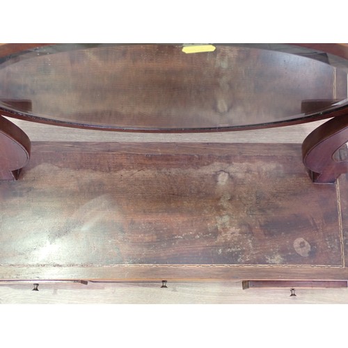 307 - A 19th Century and inlaid Dressing Mirror the base fitted three drawers on bracket feet 1ft 10in W x... 