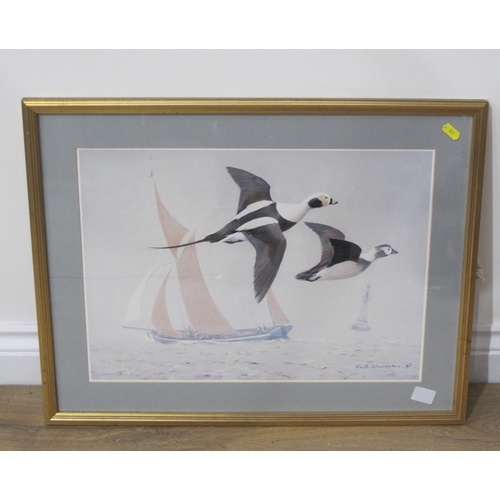 402 - AFTER KEITH SHACKLETON. 'Long Tailed Ducks', colour reproduction, 16 x 24in; John Hayward, P. Snow a... 