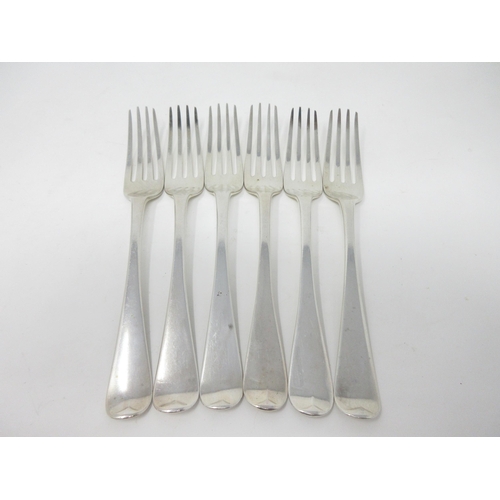 104 - Six George IV silver Dinner Forks engraved initials, London 1828/9, maker: T.B, 365 gms