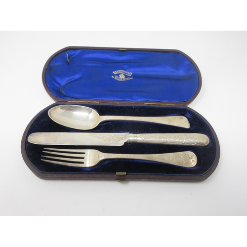 120 - A Victorian silver Christening Knife, Fork and Spoon, all finely engraved, London 1866, in case