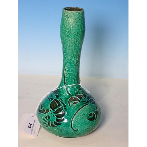 205 - An Arts and Crafts green glazed Vase with black lobster design, marked 'Liberty & Co. 8in H