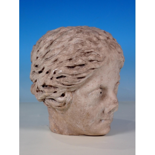 23 - An antique carved marble head of a Woman in the classical manner A/F 9in H