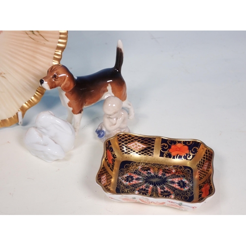 297 - A Royal Worcester blush ivory Plate, a Beswick model of a hound (A/F), a Royal Crown Derby Pin Tray,... 