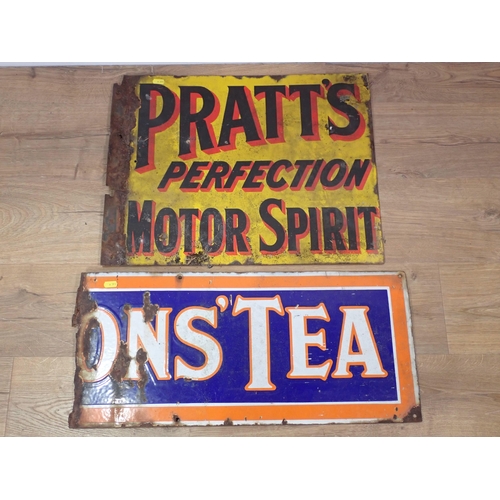 317 - A 'Pratts's Perfection Motor Spirit' enamel Sign 1ft 11in W x 1ft 6in H and a partial 'Lyon's Tea' e... 