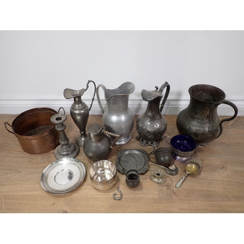 322 - A Warming Pan, various Ewers, Candlestick, Cooking Pot, etc.