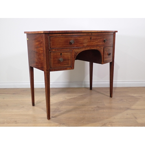 342 - A Regency mahogany and satinwood strung bow fronted Serving Table fitted three drawers mounted upon ... 